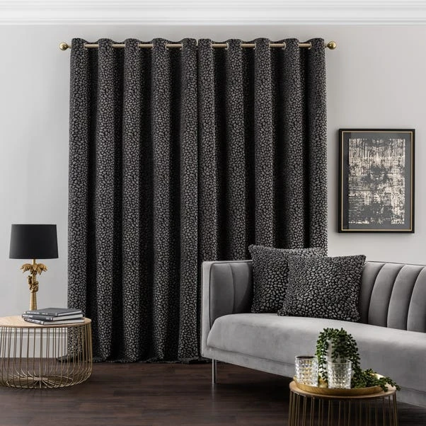 Dunelm Animal Cut Velvet Charcoal Eyelet Curtains 7 Dunelm Animal Cut Velvet Charcoal Eyelet Curtains - Image 5