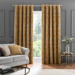 Dunelm Chenille Scroll Ochre Eyelet Curtains 9 Dunelm Chenille Scroll Ochre Eyelet Curtains -Dunelm Sales Store 30808532 alt01