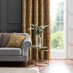 Dunelm Chenille Scroll Ochre Eyelet Curtains 11 Dunelm Chenille Scroll Ochre Eyelet Curtains -Dunelm Sales Store 30808532 alt03