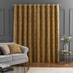 Dunelm Chenille Scroll Ochre Eyelet Curtains 12 Dunelm Chenille Scroll Ochre Eyelet Curtains -Dunelm Sales Store 30808532 alt04
