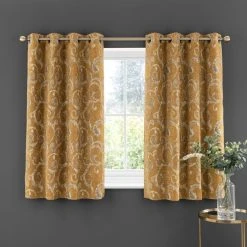 Dunelm Chenille Scroll Ochre Eyelet Curtains 13 Dunelm Chenille Scroll Ochre Eyelet Curtains -Dunelm Sales Store 30808532 alt05