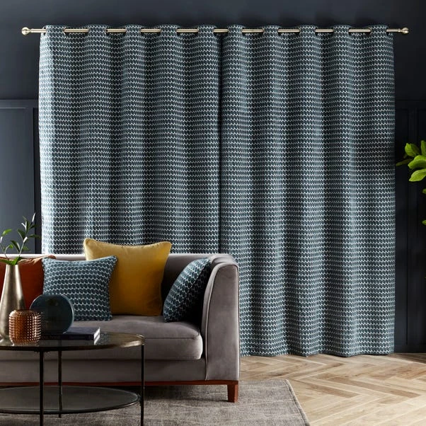 Dunelm Laurent Geo Teal Eyelet Curtains 7 Dunelm Laurent Geo Teal Eyelet Curtains - Image 5