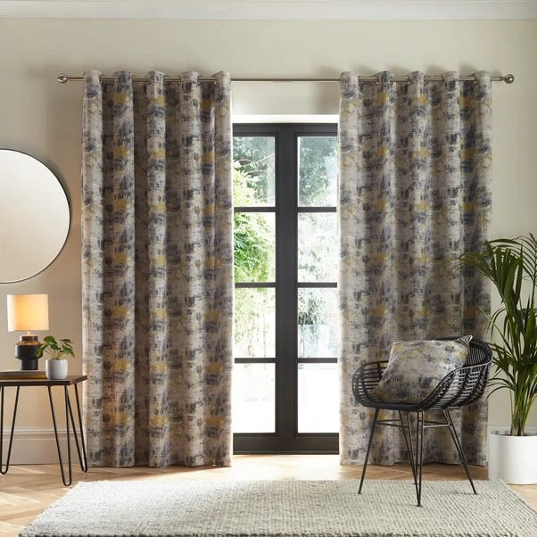 Dunelm Cove Textured Print Ochre Eyelet Curtains 4 Dunelm Cove Textured Print Ochre Eyelet Curtains - Image 2