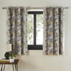 Dunelm Cove Textured Print Ochre Eyelet Curtains 12 Dunelm Cove Textured Print Ochre Eyelet Curtains -Dunelm Sales Store 30809403 alt05