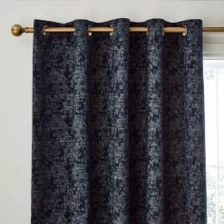 Dunelm Mottled Chenille Navy Eyelet Curtains