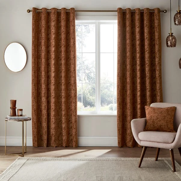 Dunelm Mottled Chenille Rust Eyelet Curtains 4 Dunelm Mottled Chenille Rust Eyelet Curtains - Image 2