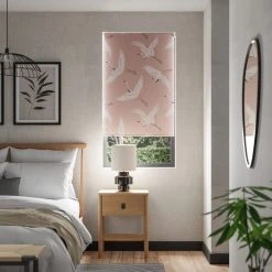 Dunelm Japandi Cranes Blackout Blush Roller Blind