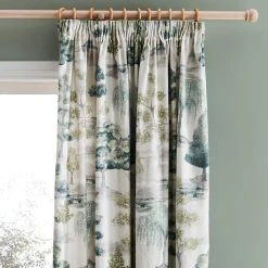 Dunelm Watercolour Trees Teal Pencil Pleat Curtains