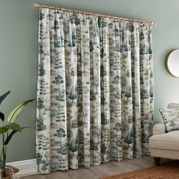 Dunelm Watercolour Trees Teal Pencil Pleat Curtains 6 Dunelm Watercolour Trees Teal Pencil Pleat Curtains - Image 4