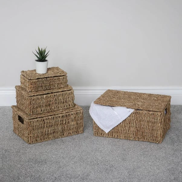 JVL Seagrass Set Of 4 Storage Baskets With Lids 3 JVL Seagrass Set Of 4 Storage Baskets With Lids