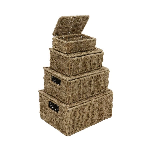 JVL Seagrass Set Of 4 Storage Baskets With Lids 4 JVL Seagrass Set Of 4 Storage Baskets With Lids - Image 2
