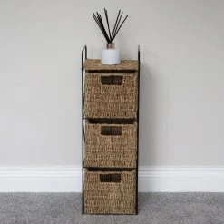 JVL Seagrass 3 Drawer Storage Tower
