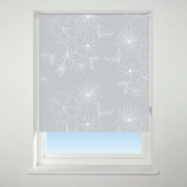 Universal Patterned Floral Cluster Grey Blackout Roller Blind 3 Universal Patterned Floral Cluster Grey Blackout Roller Blind