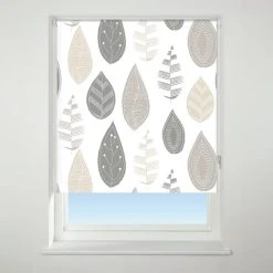 Universal Patterned Leaf Neutral Blackout Roller Blind