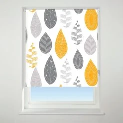 Universal Patterned Leaf Yellow Blackout Roller Blind