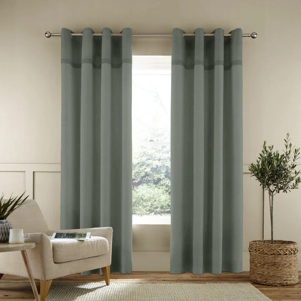 Catherine Lansfield Melville Green Woven Eyelet Curtains 4 Catherine Lansfield Melville Green Woven Eyelet Curtains - Image 2