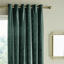 Catherine Lansfield Geo Cut Green Eyelet Curtains